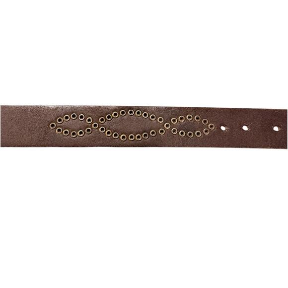 Vintage Y2K Brown Leather Studded Belt Gold Hardware Boho Medium - Picture 8 of 8